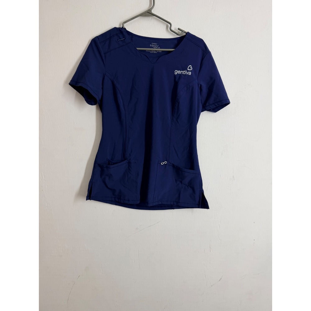 Cherokee Infinity Gentiva Scrub Top Womens Small Royal Blue V-Neck Antimicrobial